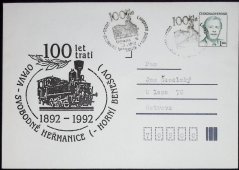COB92, Prezident V. Havel, přítisk 100 let trati Opava - Svobodné Heřmanice