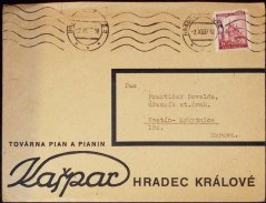 Dopis (Hradec Králové - Vsetín-Rokytnice), 1939