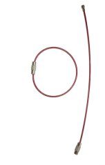 Ocelové lanko s uzávěrem, potažené PVC, červené