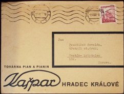 Dopis (Hradec Králové - Vsetín-Rokytnice), 1939