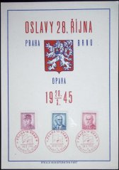 Pamětní list, Oslavy 28. říjma - Praha, Brno, Opava, 1945, 3 listy celkem