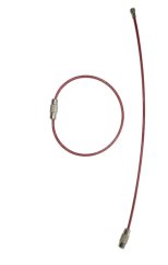 Ocelové lanko s uzávěrem, potažené PVC, červené