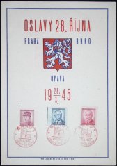 Pamětní list, Oslavy 28. říjma - Praha, Brno, Opava, 1945, 3 listy celkem
