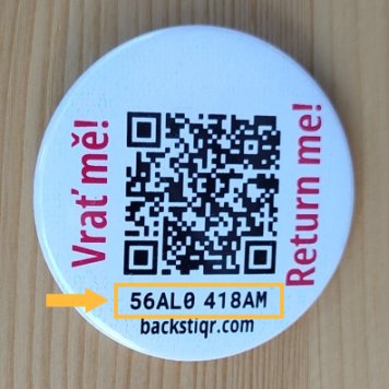 1. ukázka kódu štítku. Na různých štítcích a nálepkách může mít různou délku.