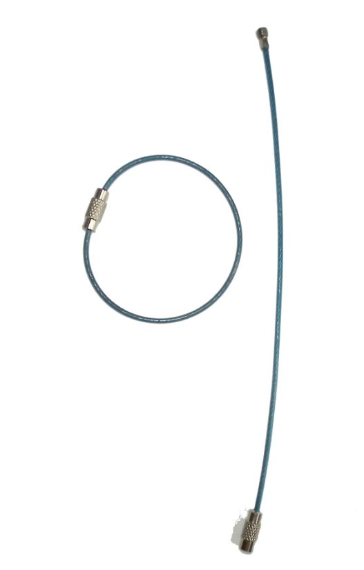 Ocelové lanko s uzávěrem, potažené PVC, sv. modré